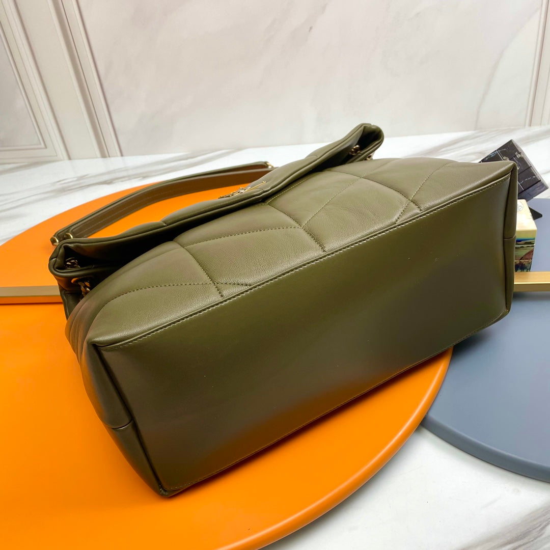 YSL Loulou Puffer Medium Bag 35cm Olive Green Glossy Leather