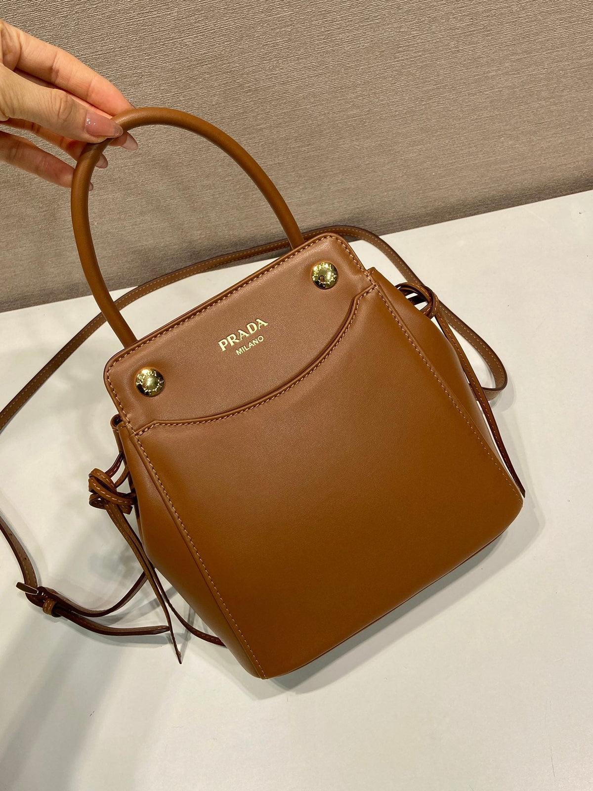 Prada 2026 Carry Bag 21cm Black White Brown Calfskin 351841