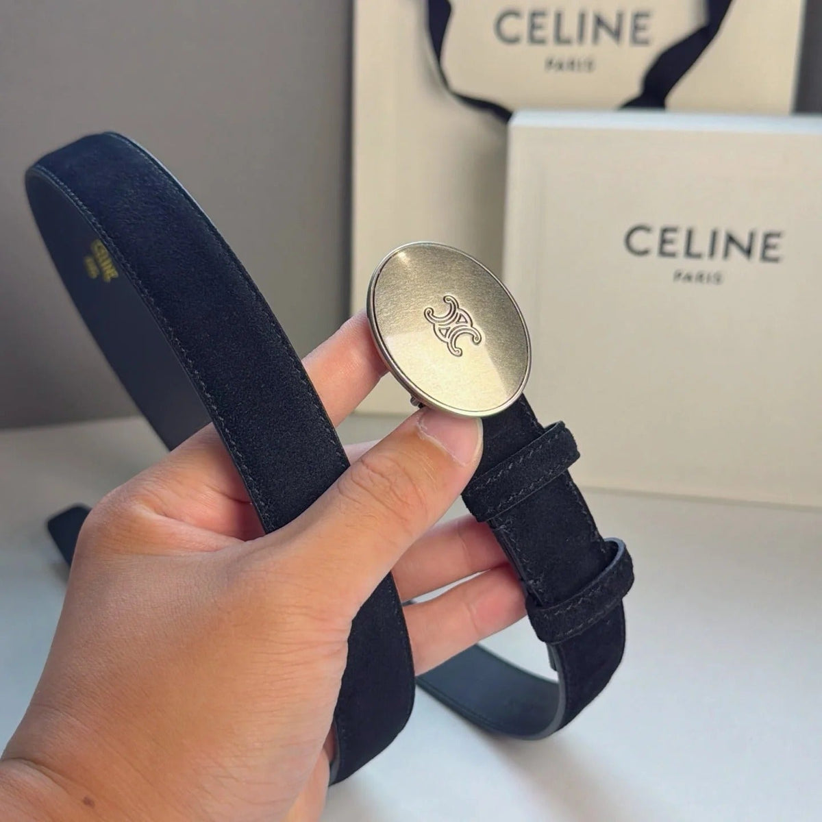 Celine 2026 Triomphe Slim Belt 13mm Leather 212866