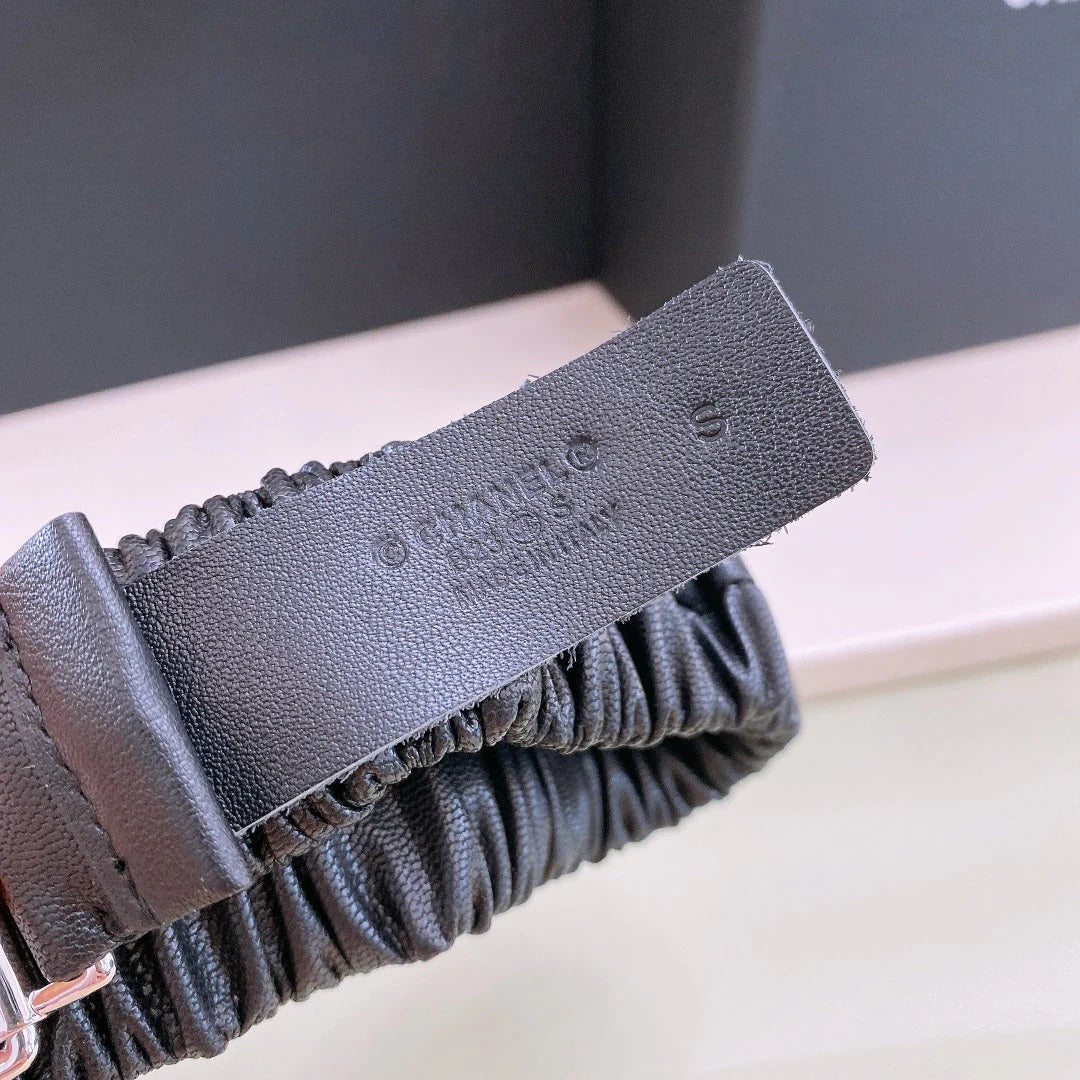 Chanel Rhinestones CC Square Buckle Belt Black Gold in Calfskin 205357