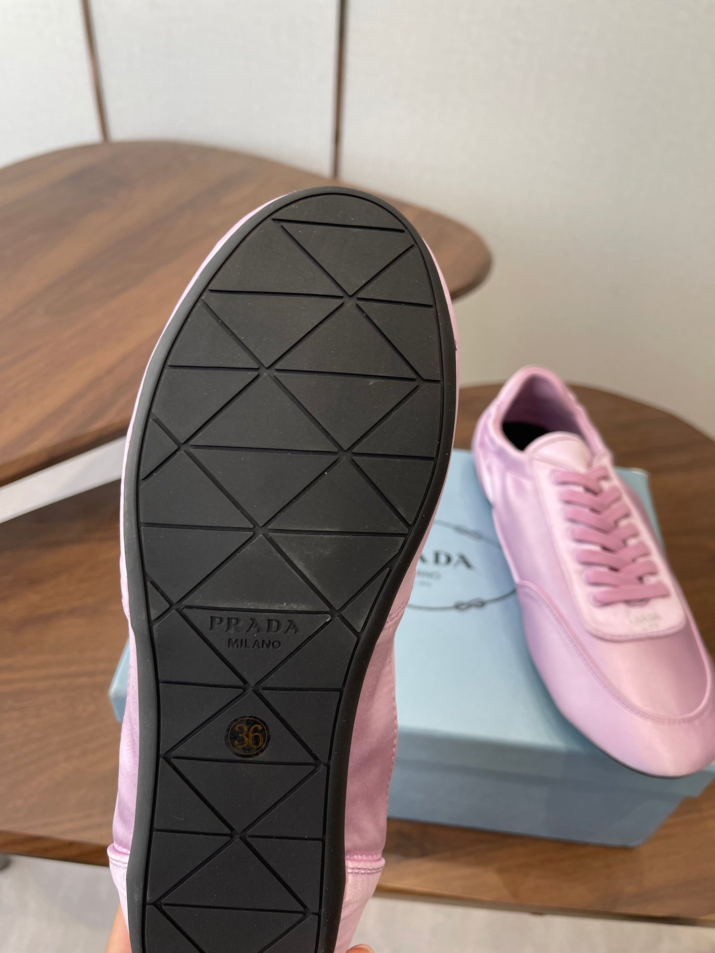 Prada Collapse Laced Sneakers Pink Satin 624377