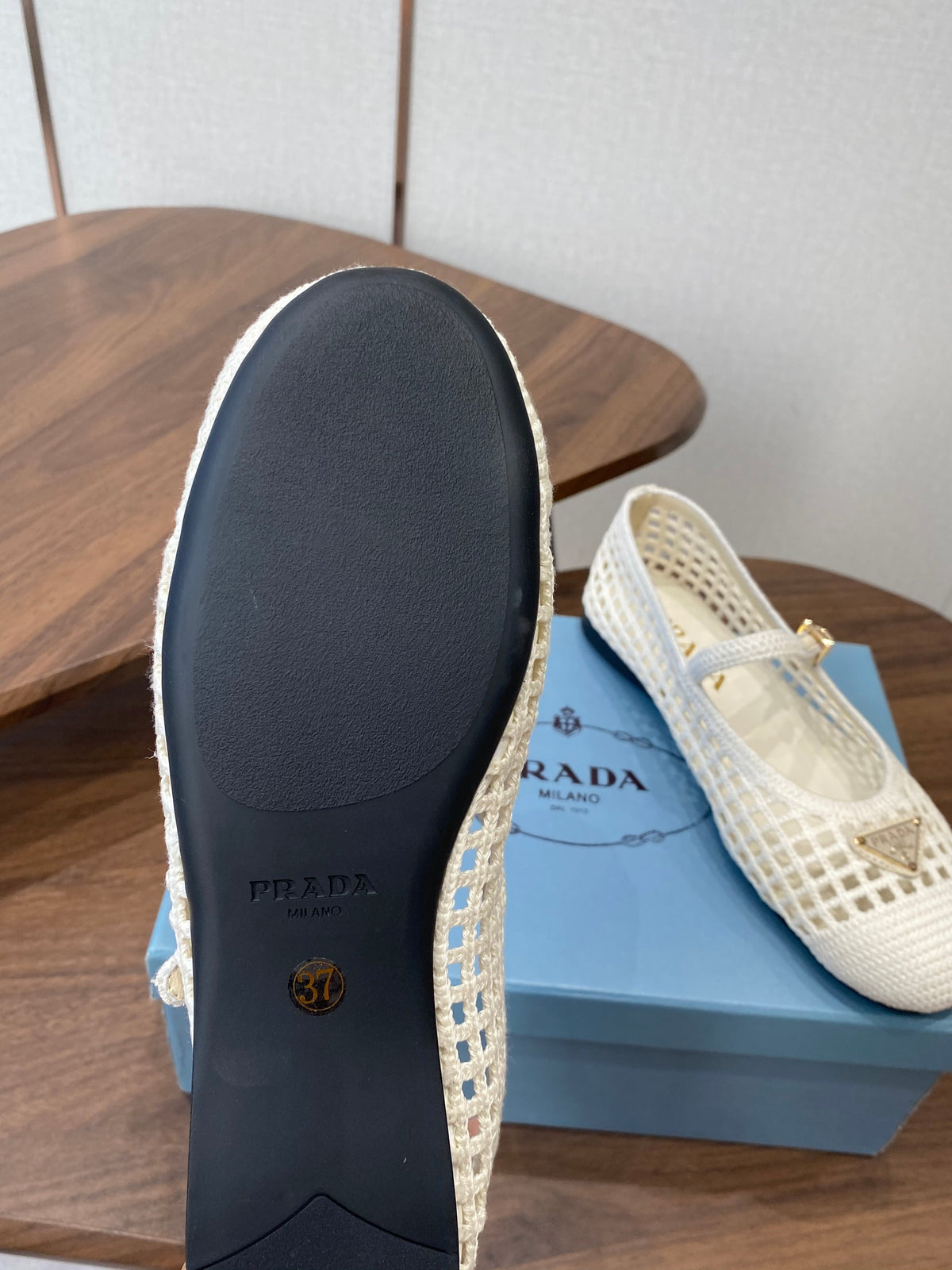 Prada 26s Ballet Flat White Leather Fabric 727659