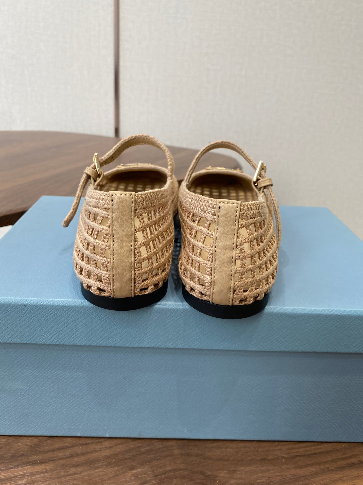 Prada 26s Ballet Flat Light Beige Leather Fabric 727660