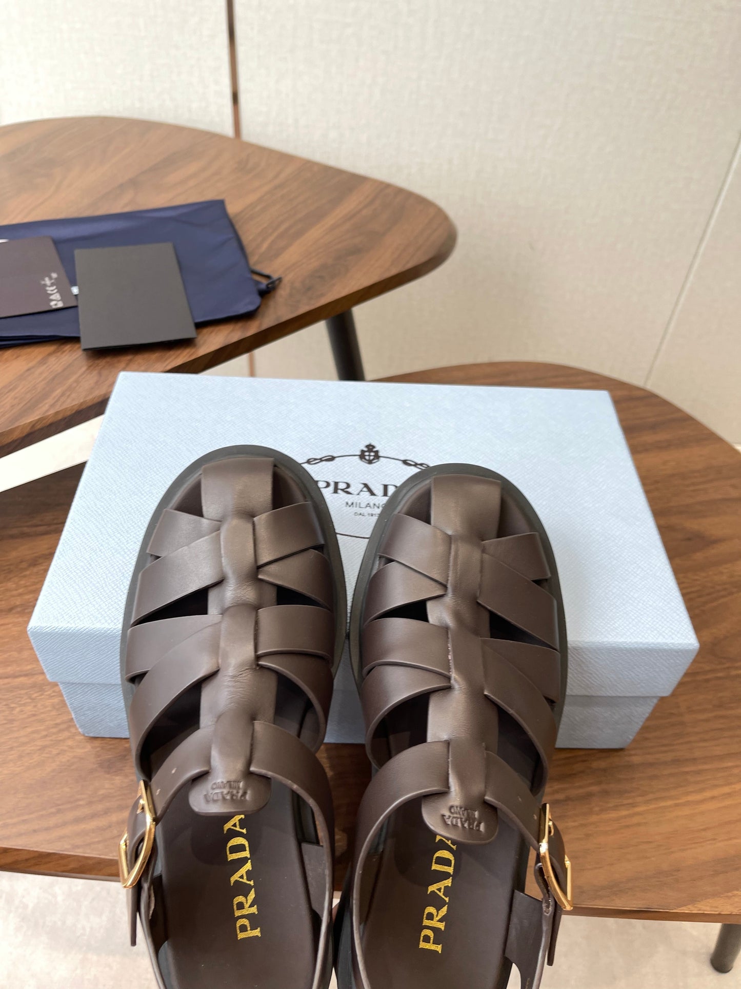 Prada 26s Fisherman's Sandals Coffee Leather 727675
