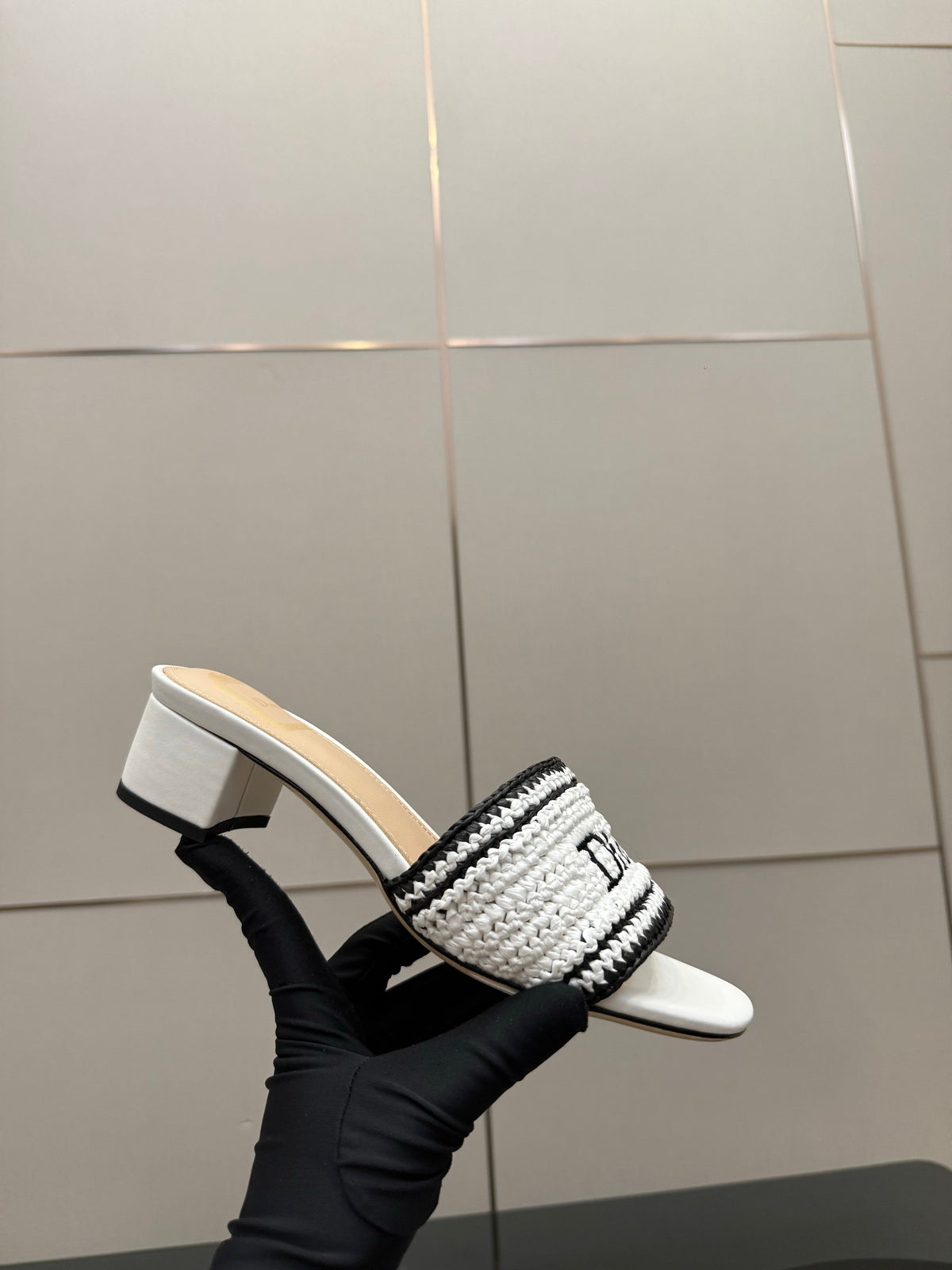 CD Dioriviera Woven Slides 4cm White Fabric Goatskin 828265