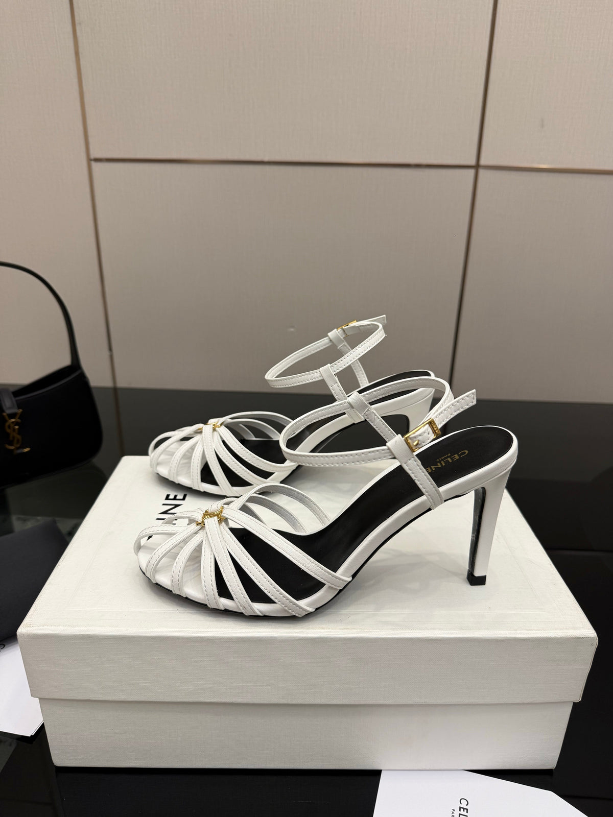 Celine 26s Sandal Triomphe 8.5cm White Lambskin 894266
