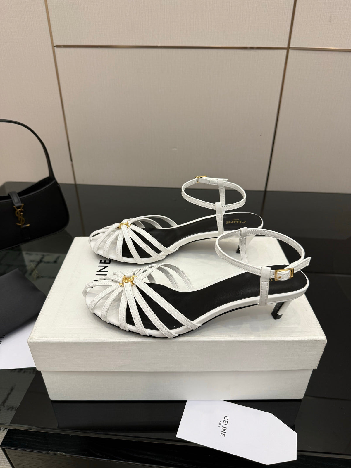 Celine 26s Sandal Triomphe 5cm White Lambskin 894267