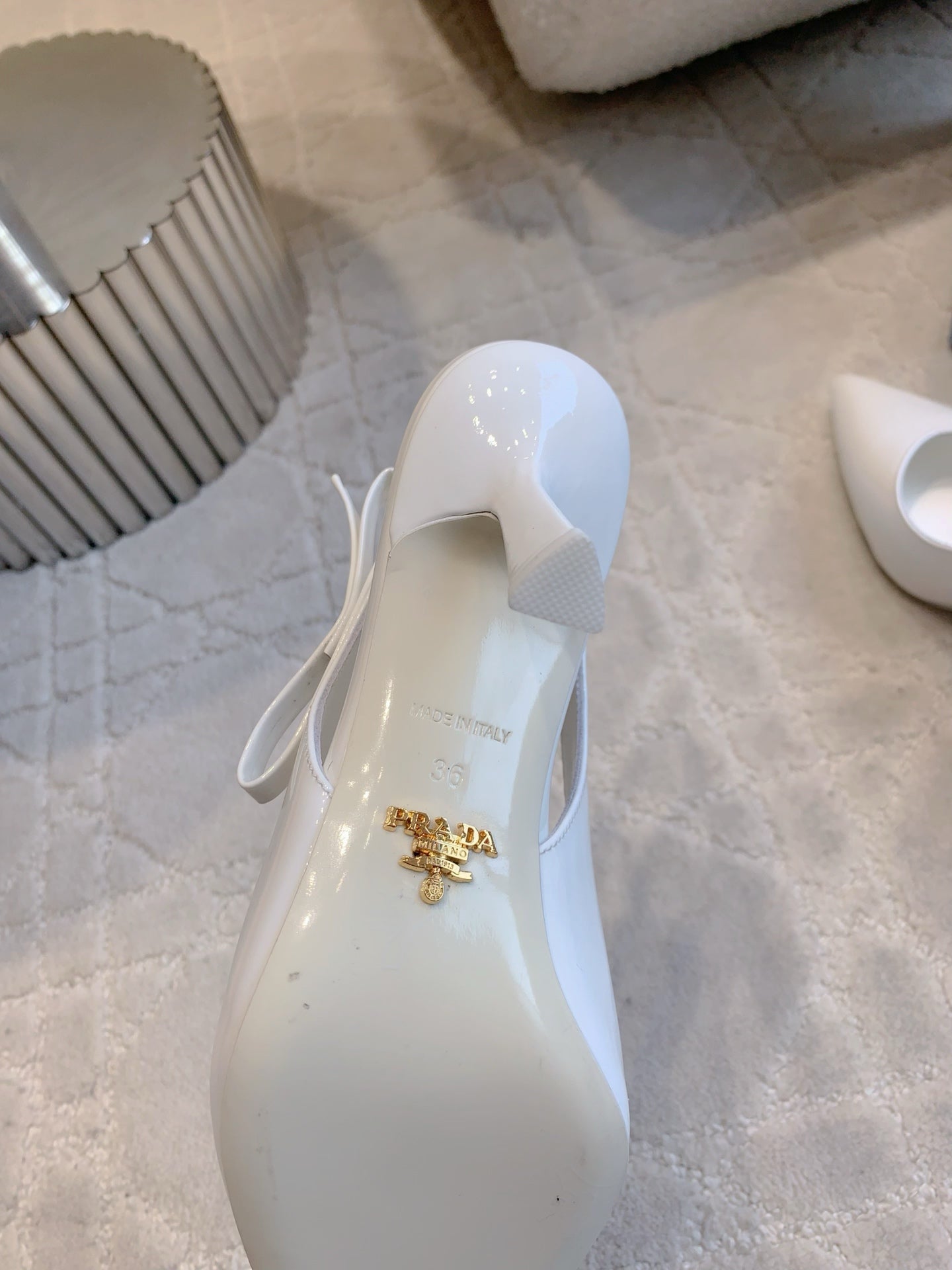 Prada 26s Open-Back High Heels White Patent Leather 615388