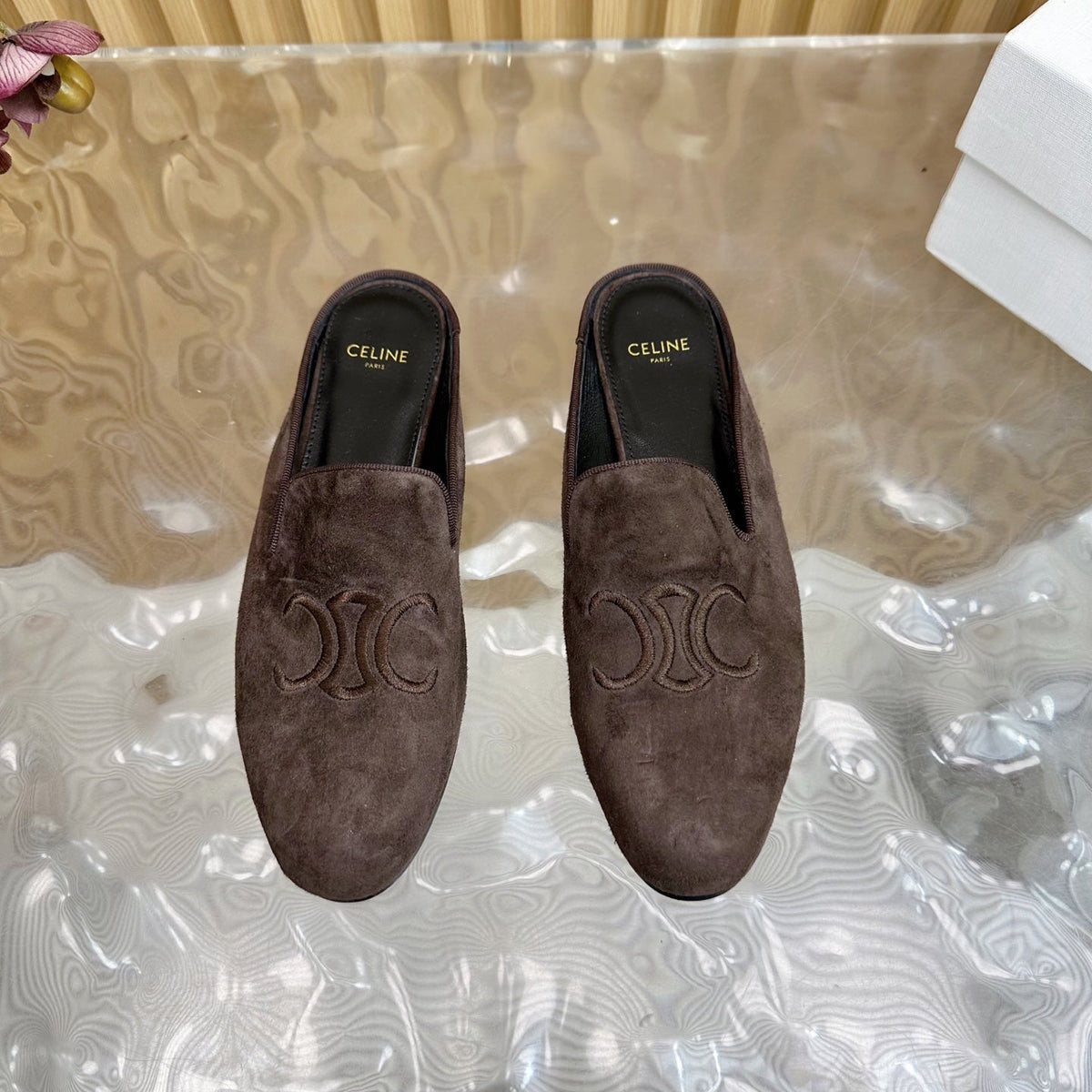 CELINE 25 Slippers Brown Velvet 285913