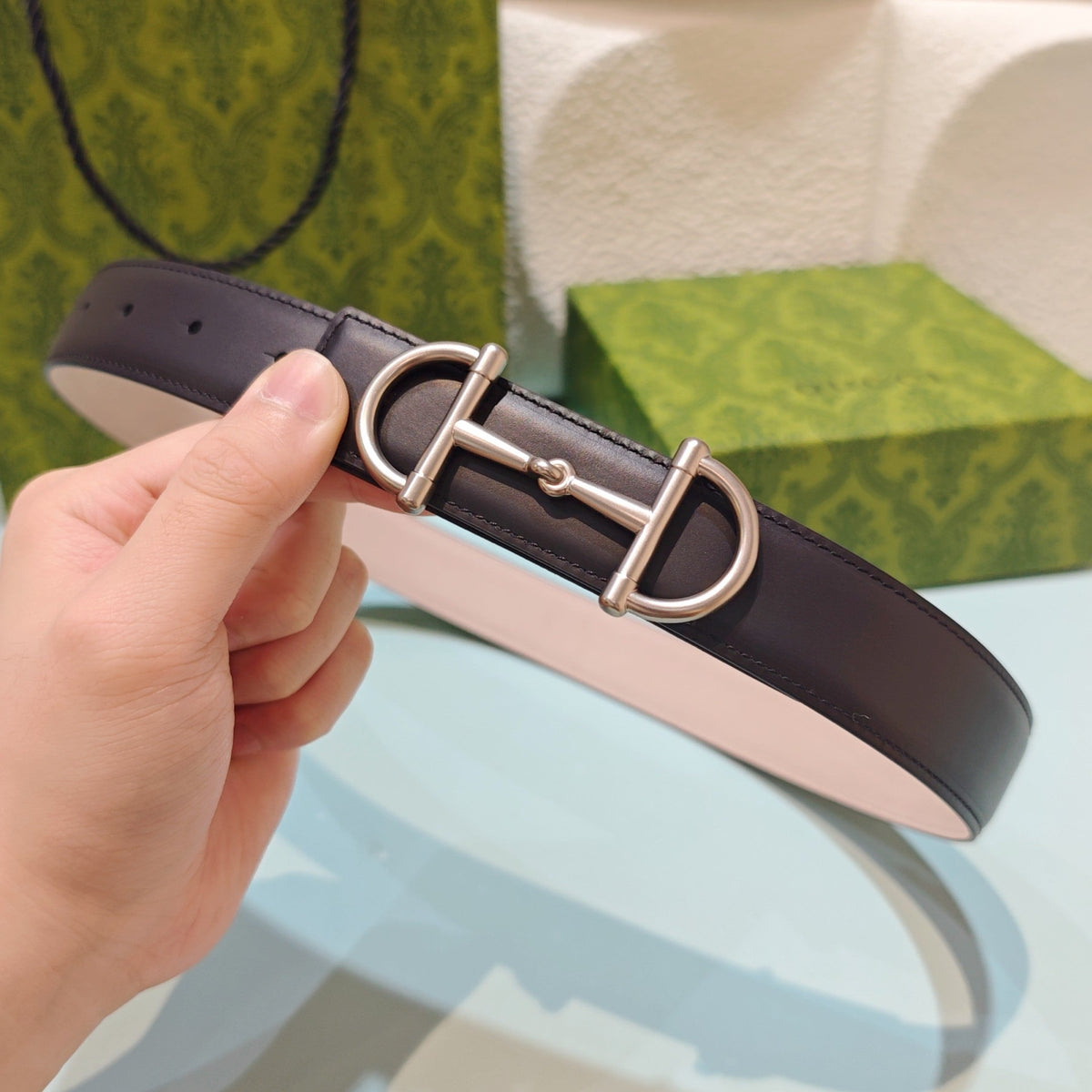 GG 3.0 Horsebit-Detailed Belt Black Sliver Smooth Leather 200189