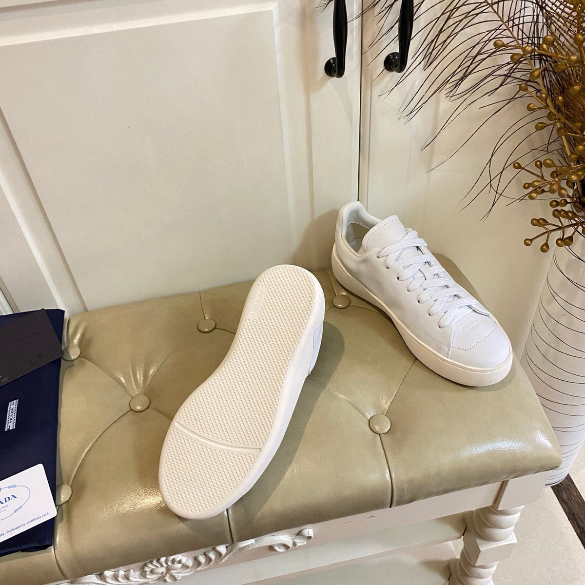 Prada 26s Court Sneakers Full White Leather 866069