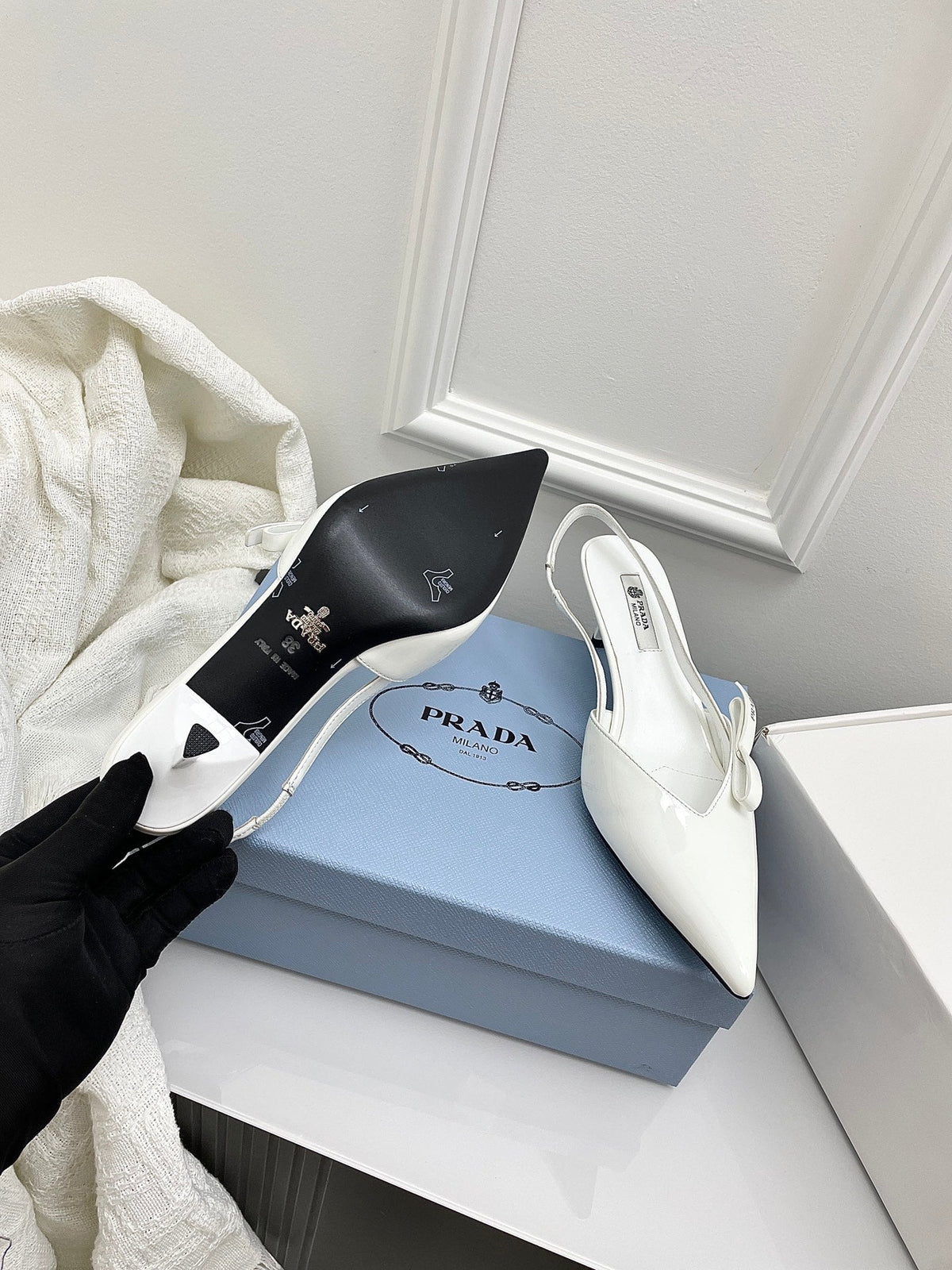 Prada 26s Slingback White Patent Leather 726981
