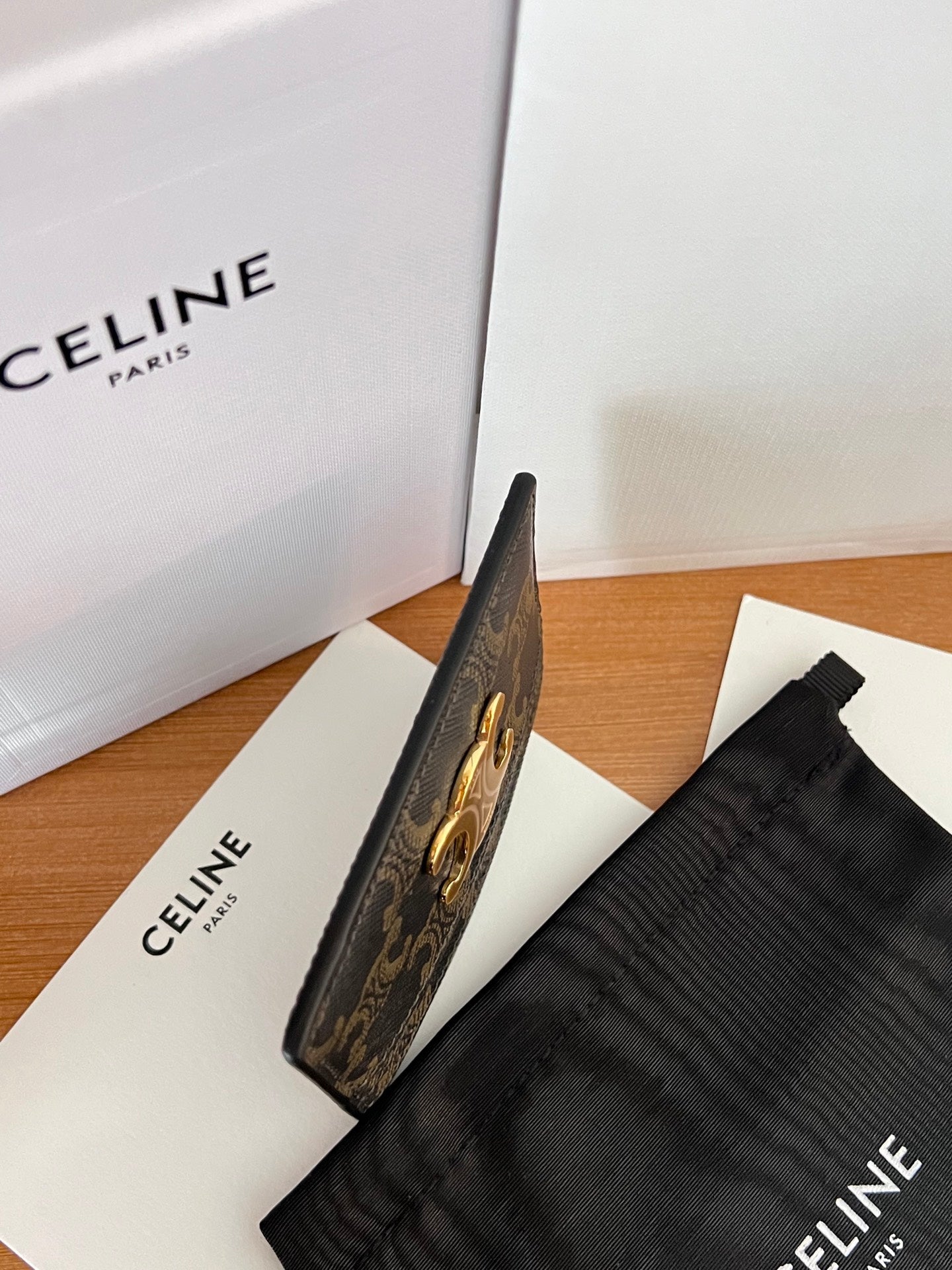 TRIOMPHE Card Holder Black Cowhide&Fabric GHW