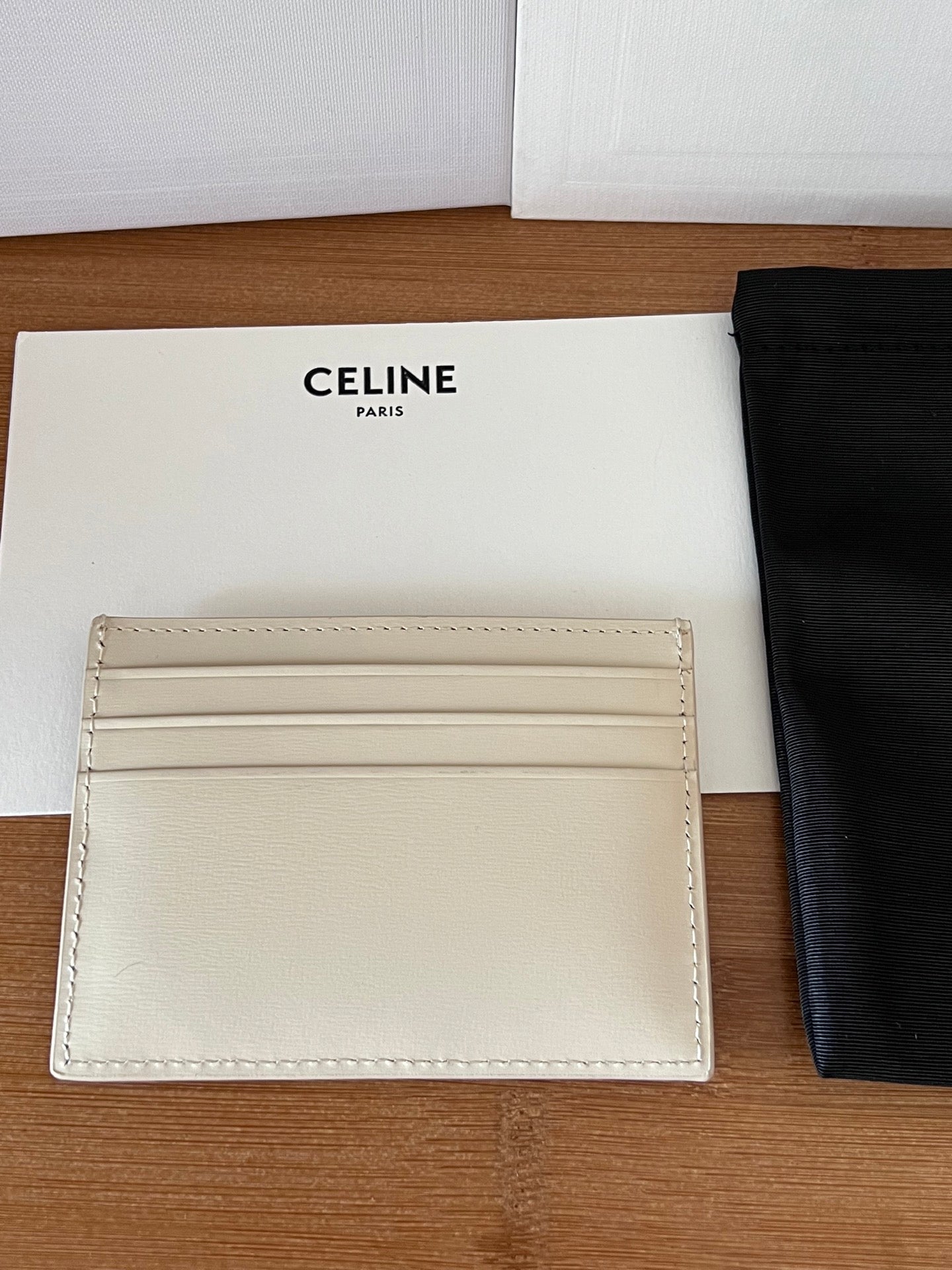 TRIOMPHE Card Holder White Cowhide& Fabric GHW