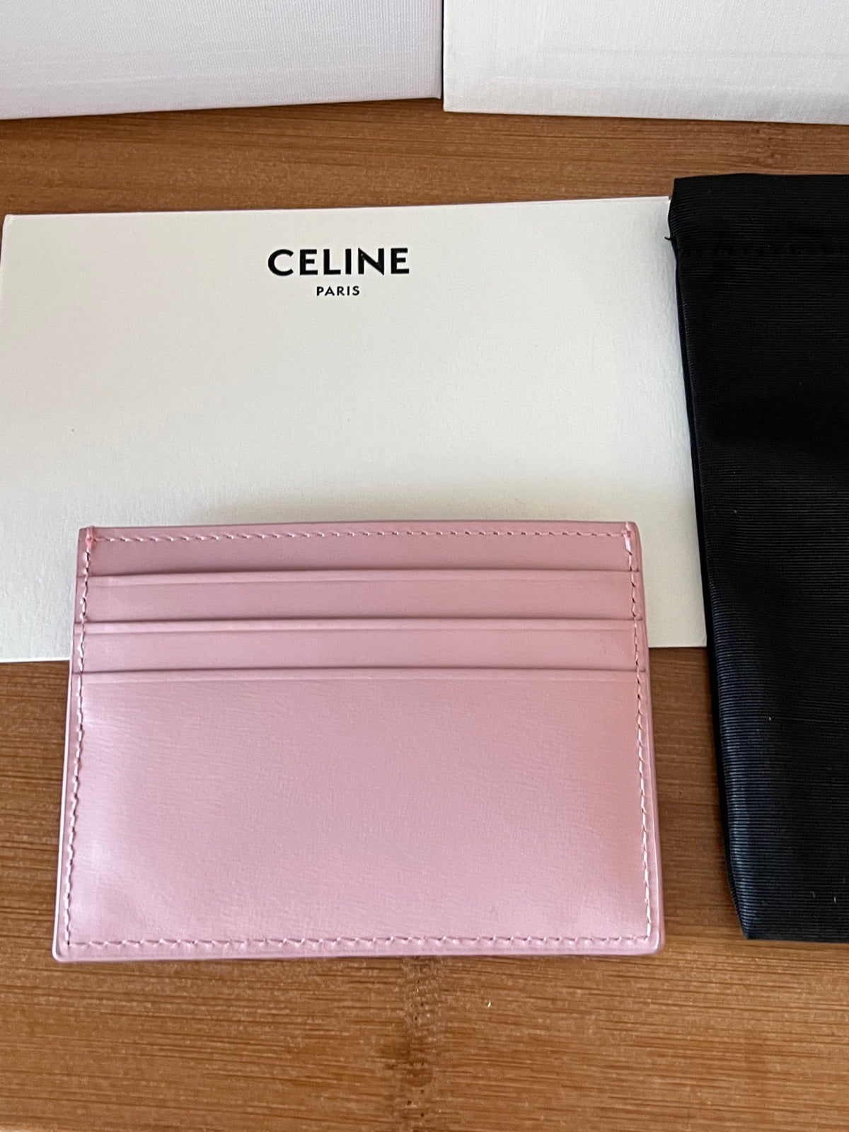 TRIOMPHE Card Holder Pink Cowhide& Fabric GHW