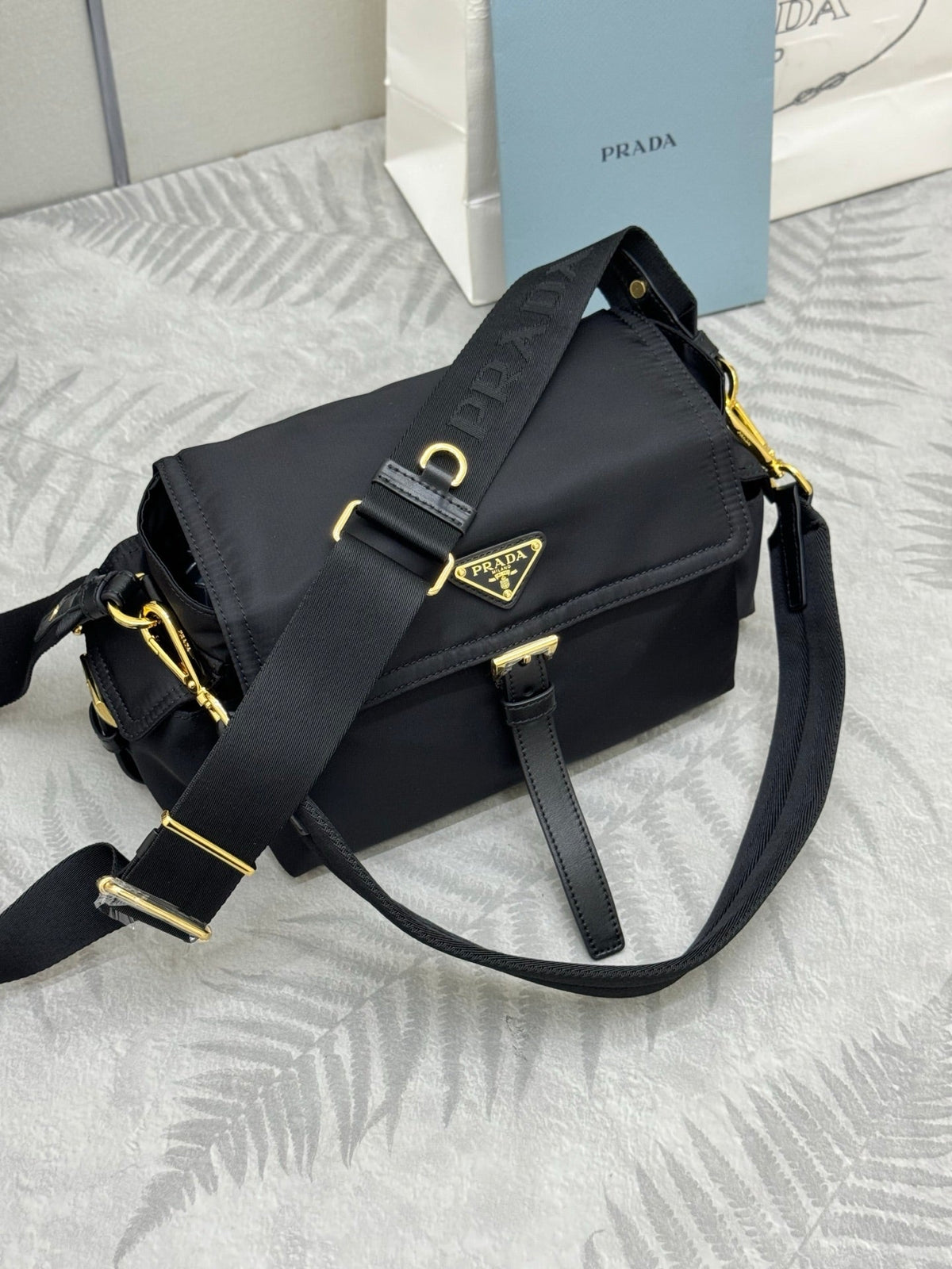 Pra Explore Medium Shoulder Bag With Flap Black Nylon 294024