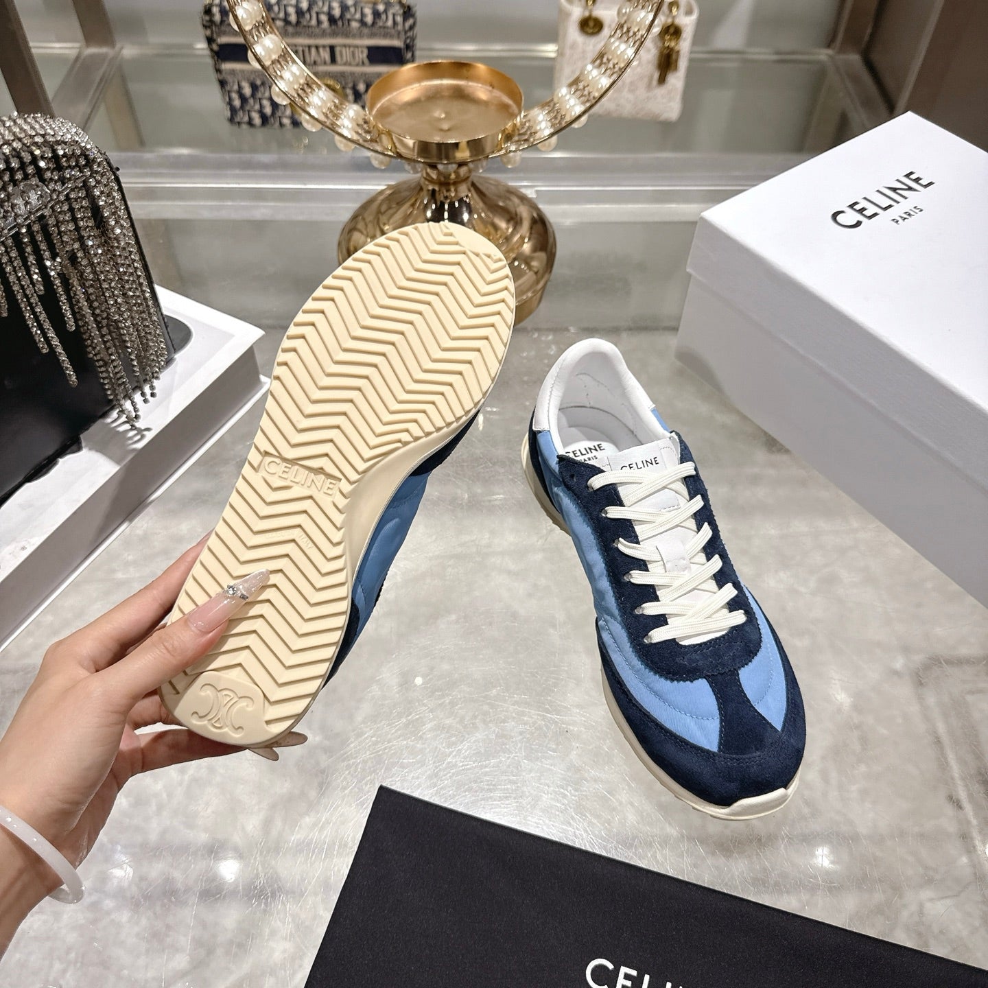 Celine Racer Sneaker Navy Blue Sky Blue Suede Lace 679823