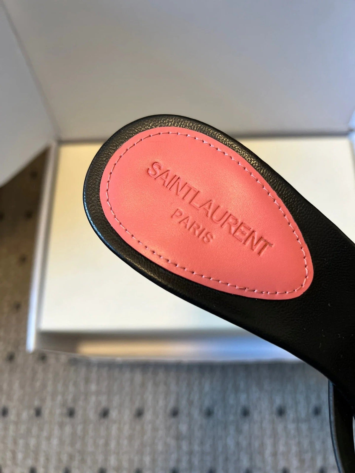 YSL 26ss High Heeled Mules 75 Black Pink Cowhide 651768