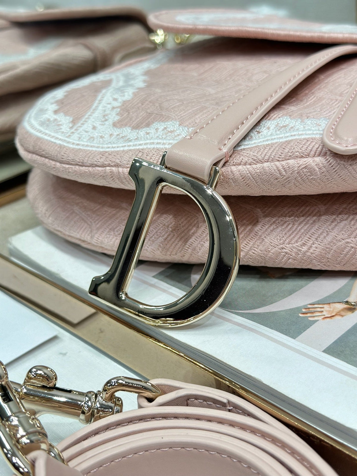 CD Saddle Bag 25.5cm Pink in Denim 288052