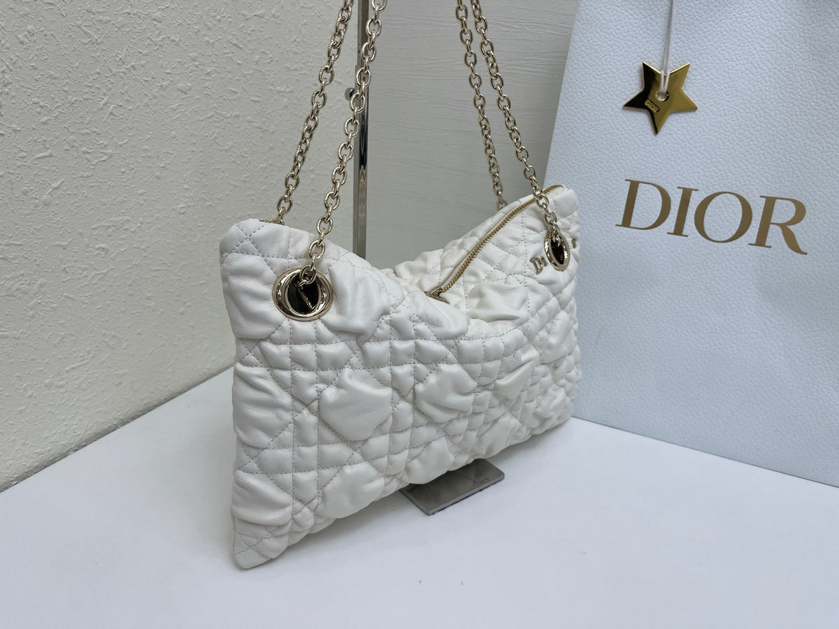 CD Small Cannage Quilted Tote Bag White Cowhide 158100
