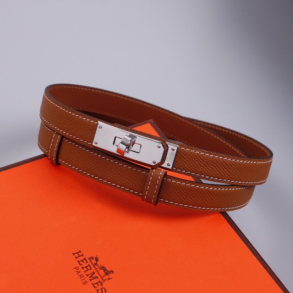 hm kelly belt 18mm gold calfskin silver buckle