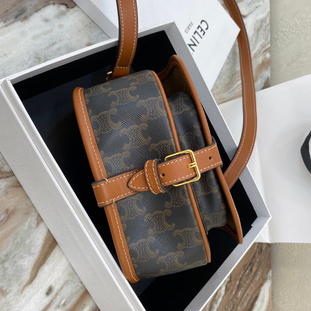 Celine Medium Folco Bag In Triomphe Canvas And Calfskin
