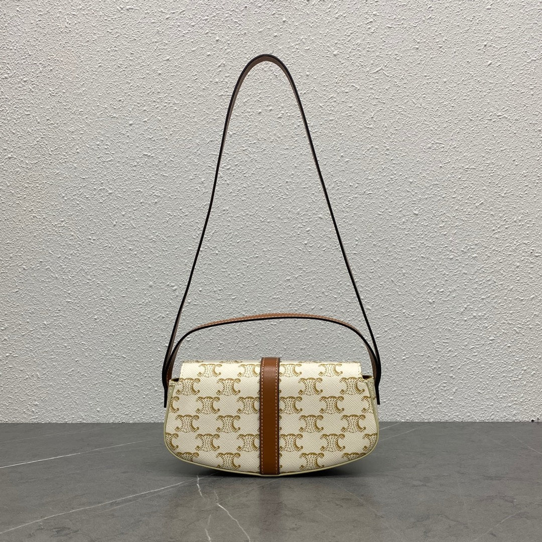 Celine Tabou Clutch on Strap Triomphe Beige Brown Canvas & Calfskin