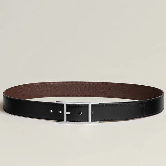 HM Silver Quentin Reversible 32mm Belt Black Chocolate Leather 187794