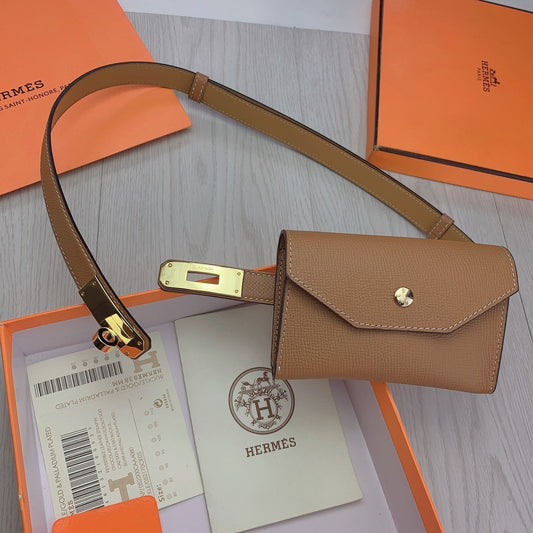 hm kelly belt 18mm with pocket gold calfskin gold buckle