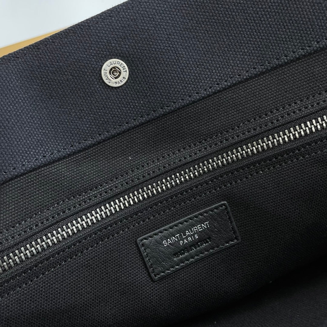 Rive Gauche Tote Black Beige Canvas Leather Trim 286021