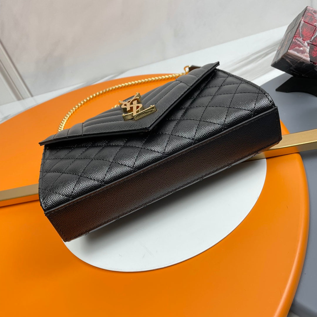 YSL Envelope Small Bag 21cm Black Embossed Leather 285980