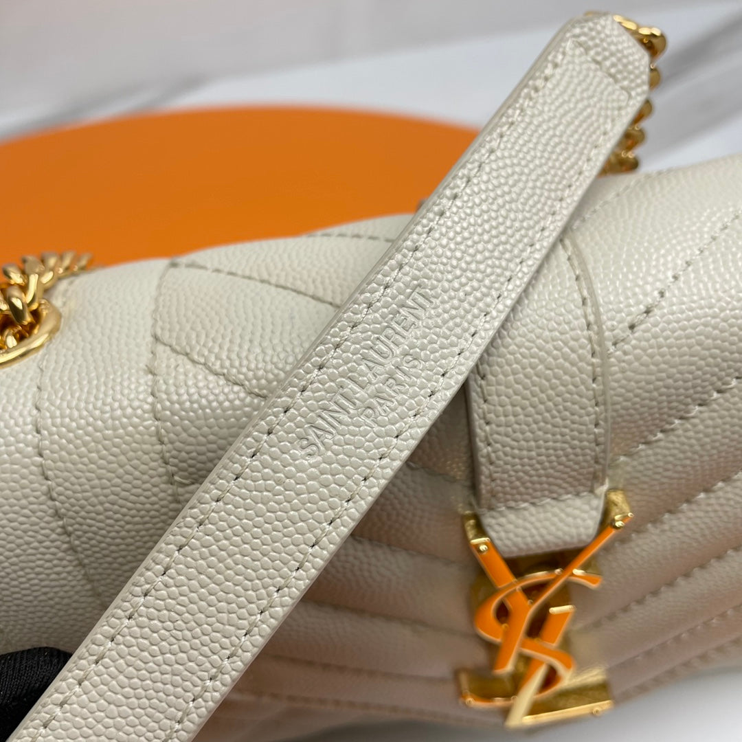 YSL Envelope Small Bag 21cm Light Taupe Embossed Leather 285989