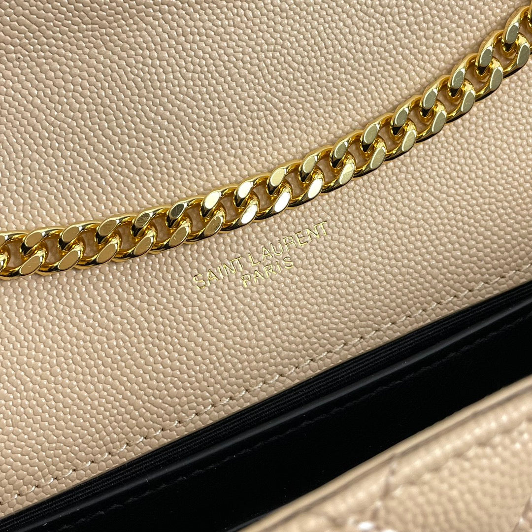 YSL Envelope Small Bag 21cm Beige Embossed Leather 285992