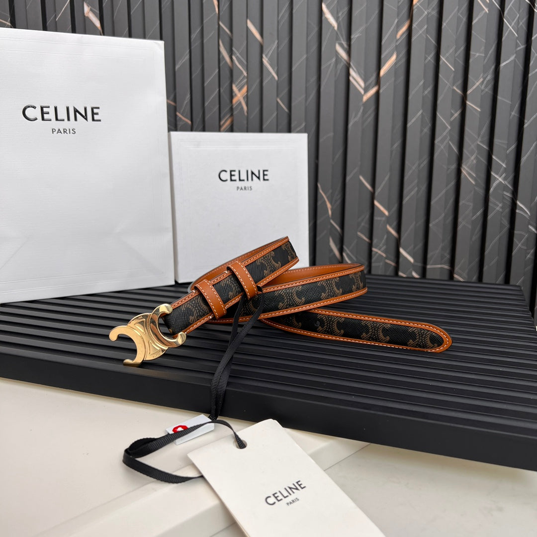CEL 25mm Triomphe Belt in Taurillon Brown Black Canvas 176291