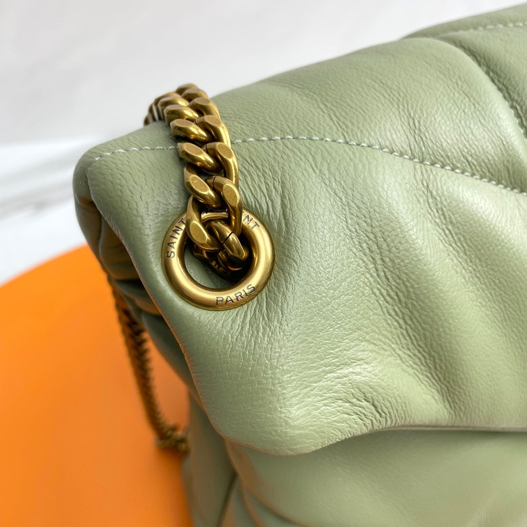 YSL Loulou Puffer Medium Bag 35cm Matcha Green Glossy Leather