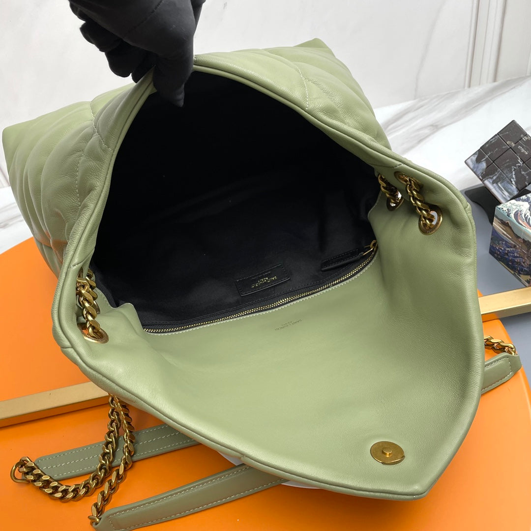 YSL Loulou Puffer Medium Bag 35cm Matcha Green Glossy Leather