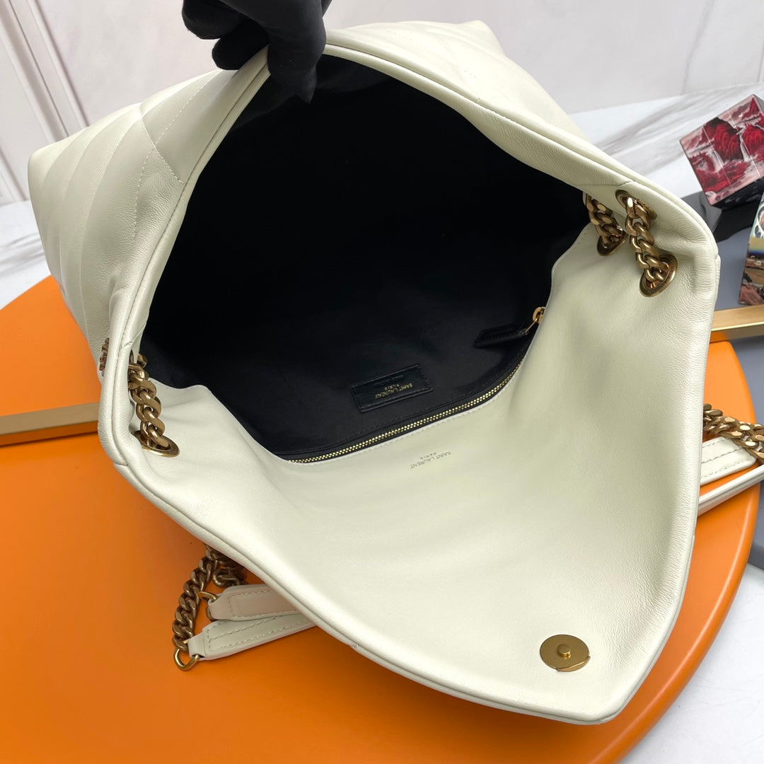 YSL Loulou Puffer Medium Bag 35cm White Glossy Leather