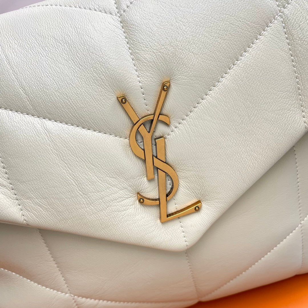 YSL Loulou Puffer Medium Bag 35cm White Glossy Leather