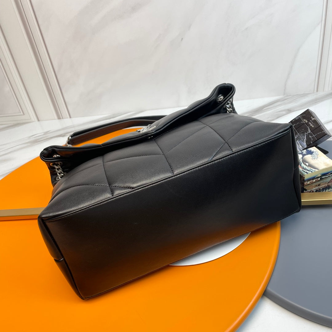 YSL Loulou Puffer Medium Bag 35cm Black Sliver Glossy Leather