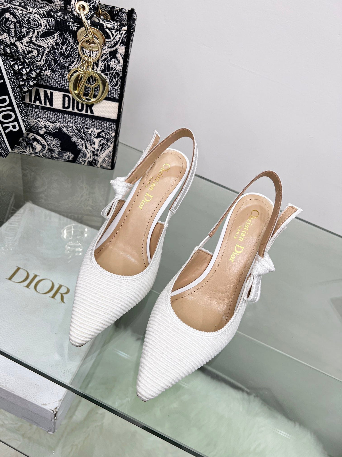 cd slingback pumps 95 white embroidered cotton