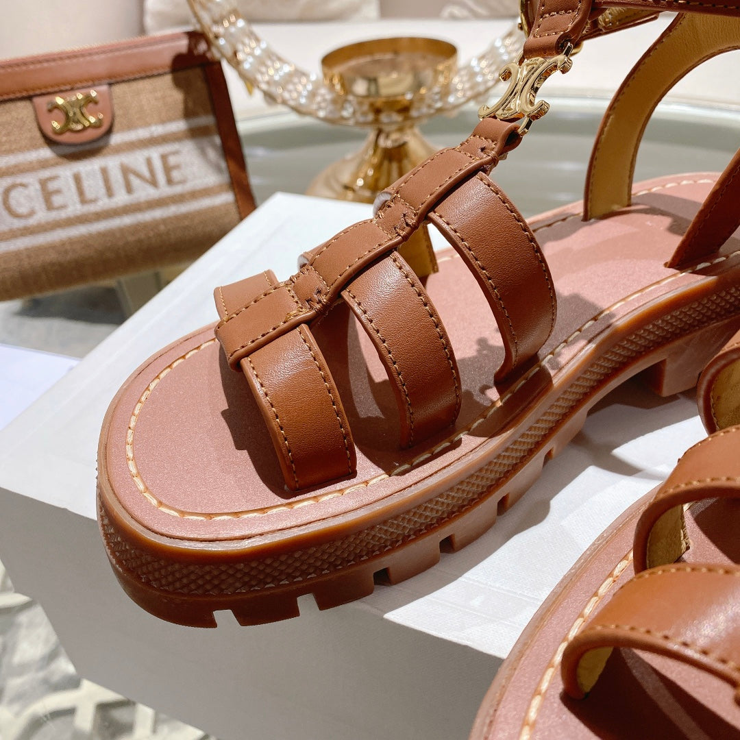 CL Clea Triomphe Gladiator Sandal 40mm Tan Calfskin 600377
