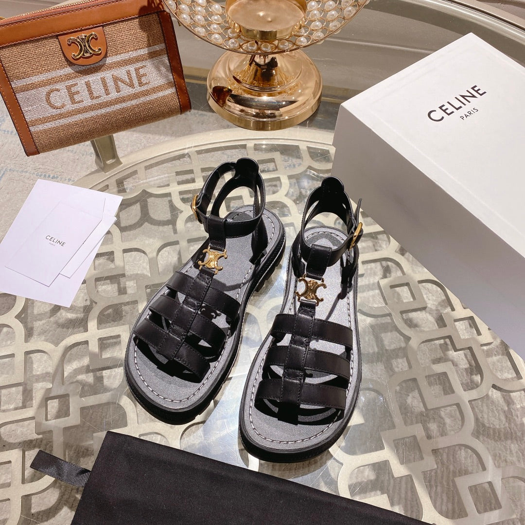CL Clea Triomphe Gladiator Sandal 40mm Black Calfskin 600373