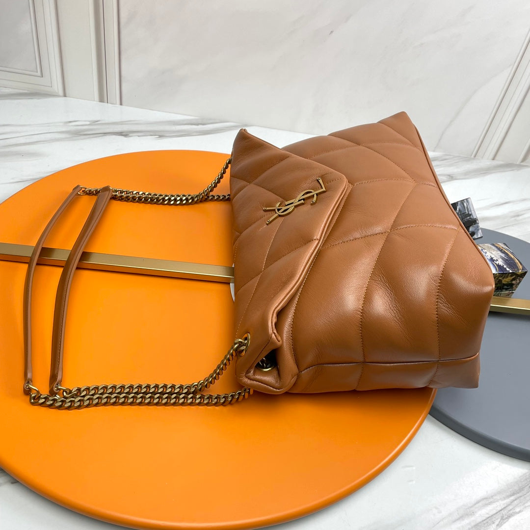 YSL Loulou Puffer Medium Bag 35cm Tan Glossy Leather