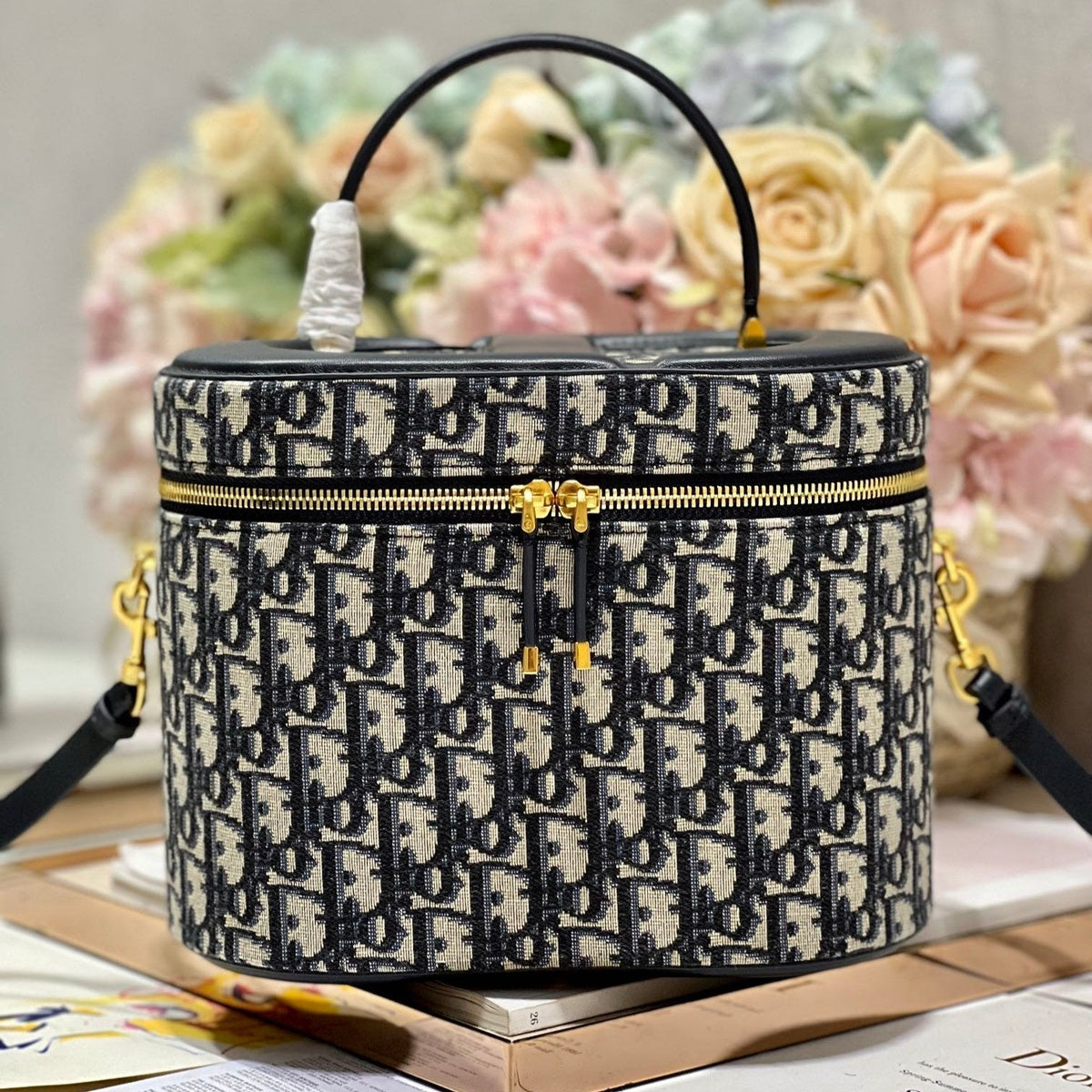 CARO SMALL 24 VANITY CASE IN BLUE MONOGRAM OBLIQUE JACQUARD FABRIC
