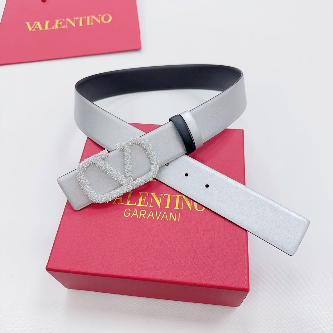 Garavani Reversible VLogo Signature Belt 40mm Black Sliver Leather 127709