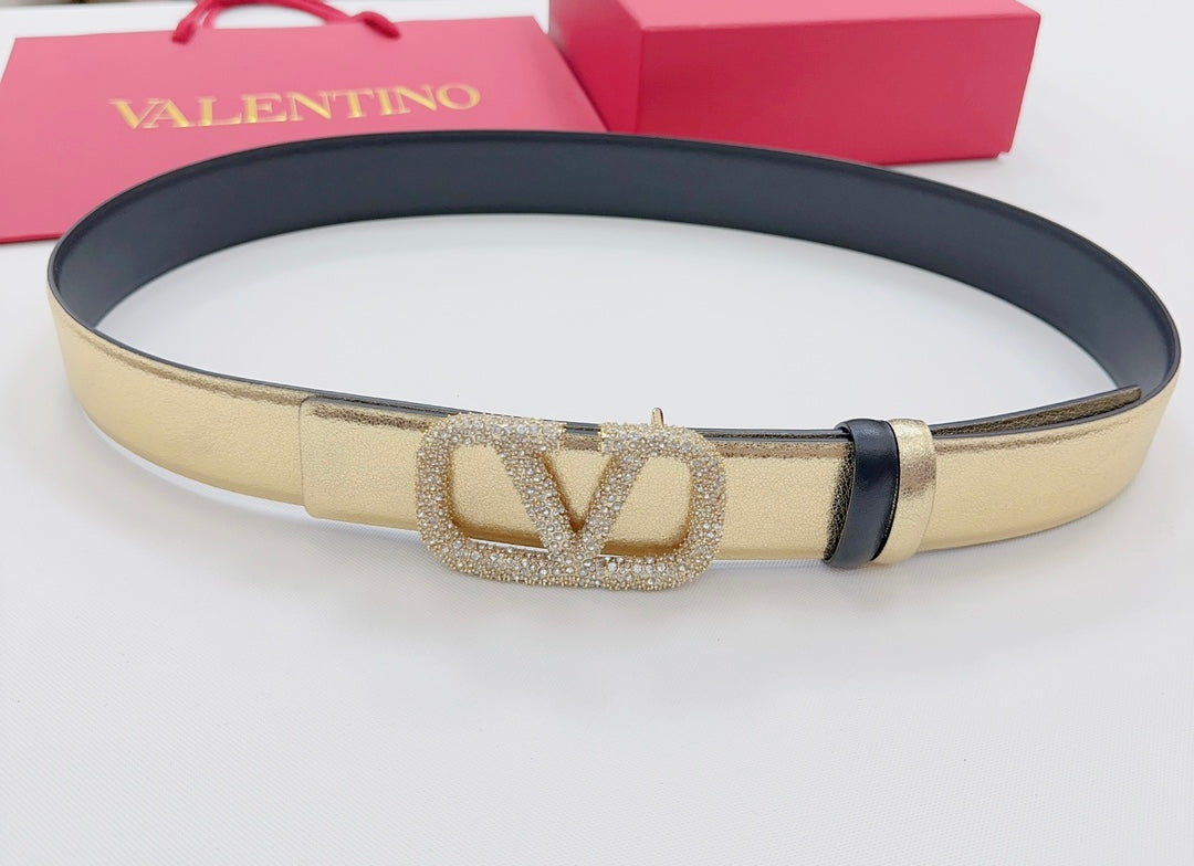 Garavani Reversible VLogo Signature Belt 40mm Black Gold Leather 127708