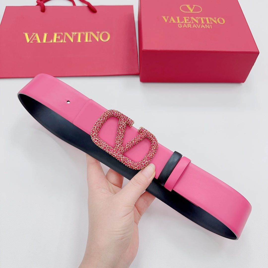 Garavani Reversible VLogo Signature Belt 40mm Black Pink Leather 200697