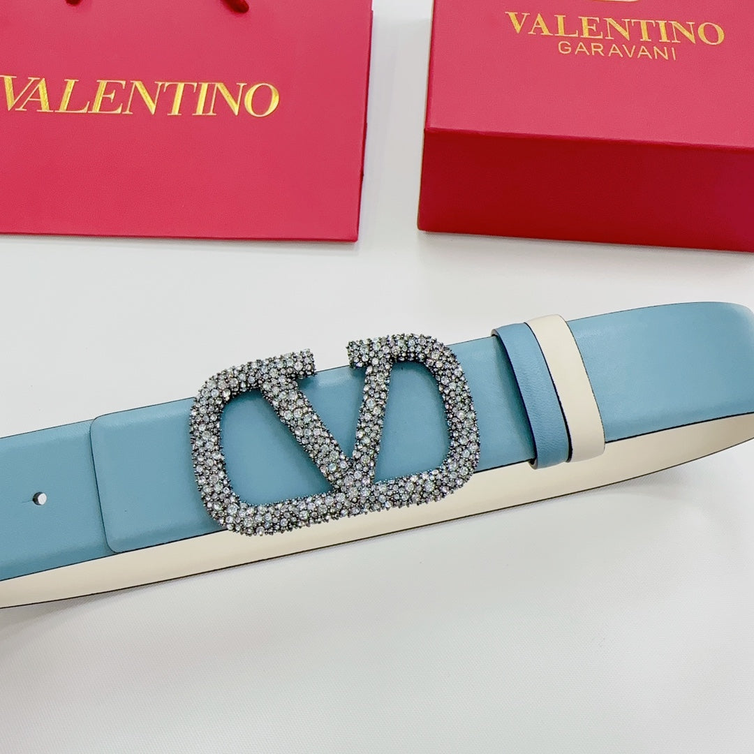 Garavani Reversible VLogo Signature Belt 40mm Blue White Leather 200694