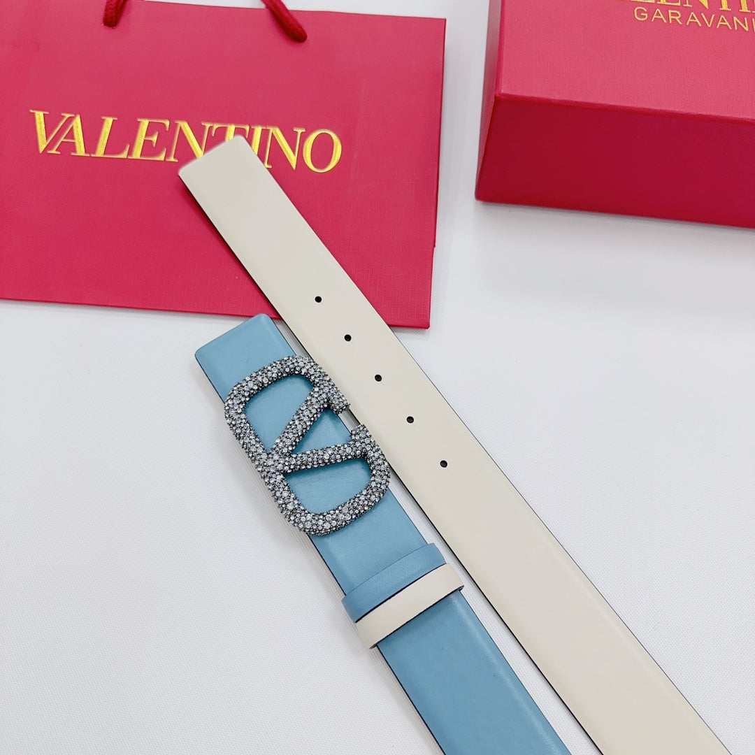 Garavani Reversible VLogo Signature Belt 40mm Blue White Leather 200694