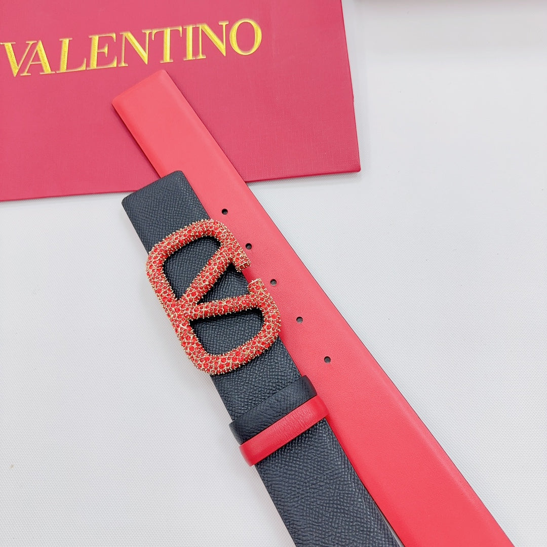 Garavani Reversible VLogo Signature Belt 40mm Black Red Leather 200699
